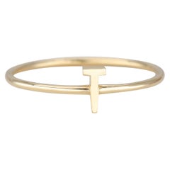 14K Gold Initial T Letter Ring, Personalized Initial Letter Ring