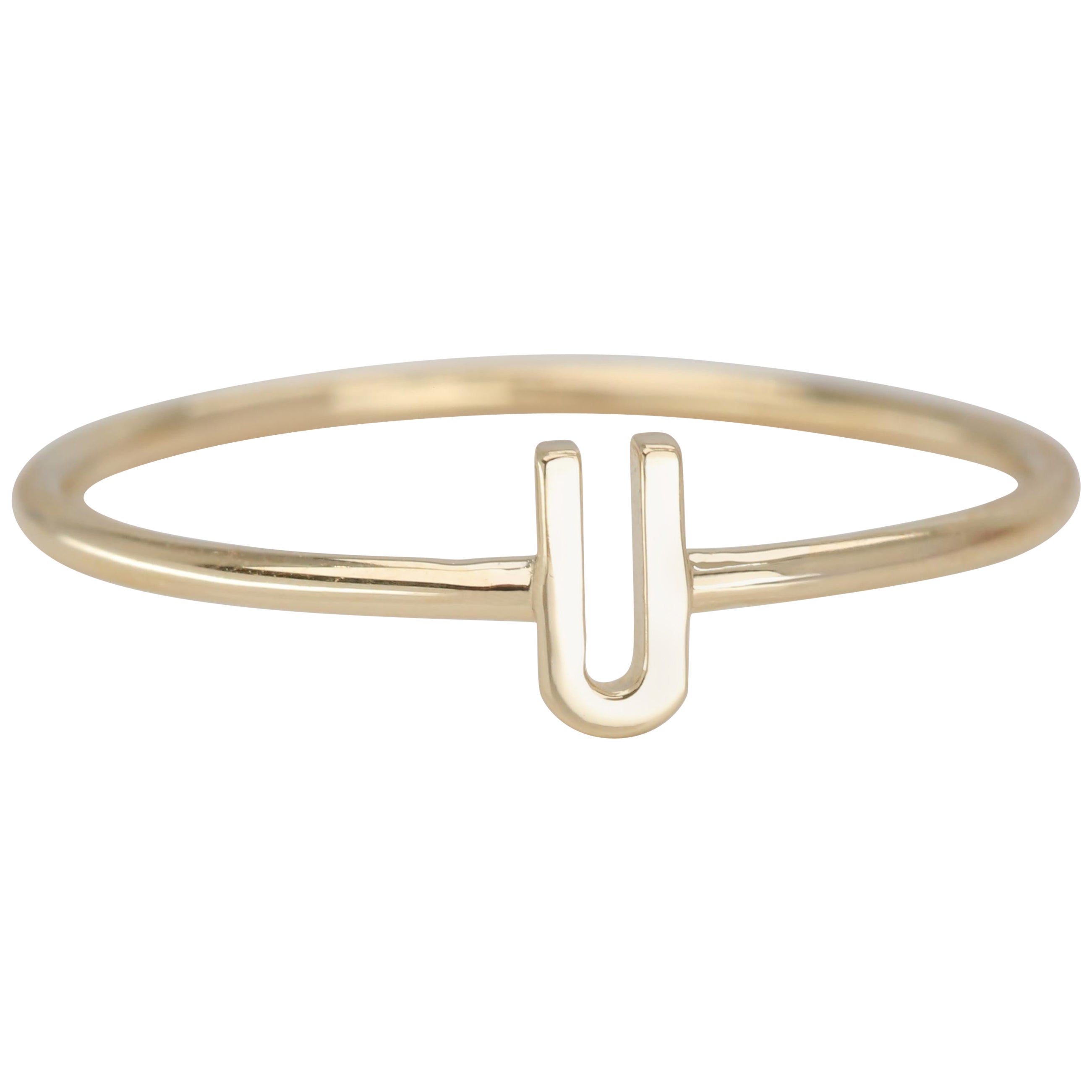 For Sale:  14K Gold Initial U Letter Ring, Personalized Initial Letter Ring