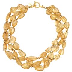 Pat Saling Triple Strand Citrine Gold Bead Necklace
