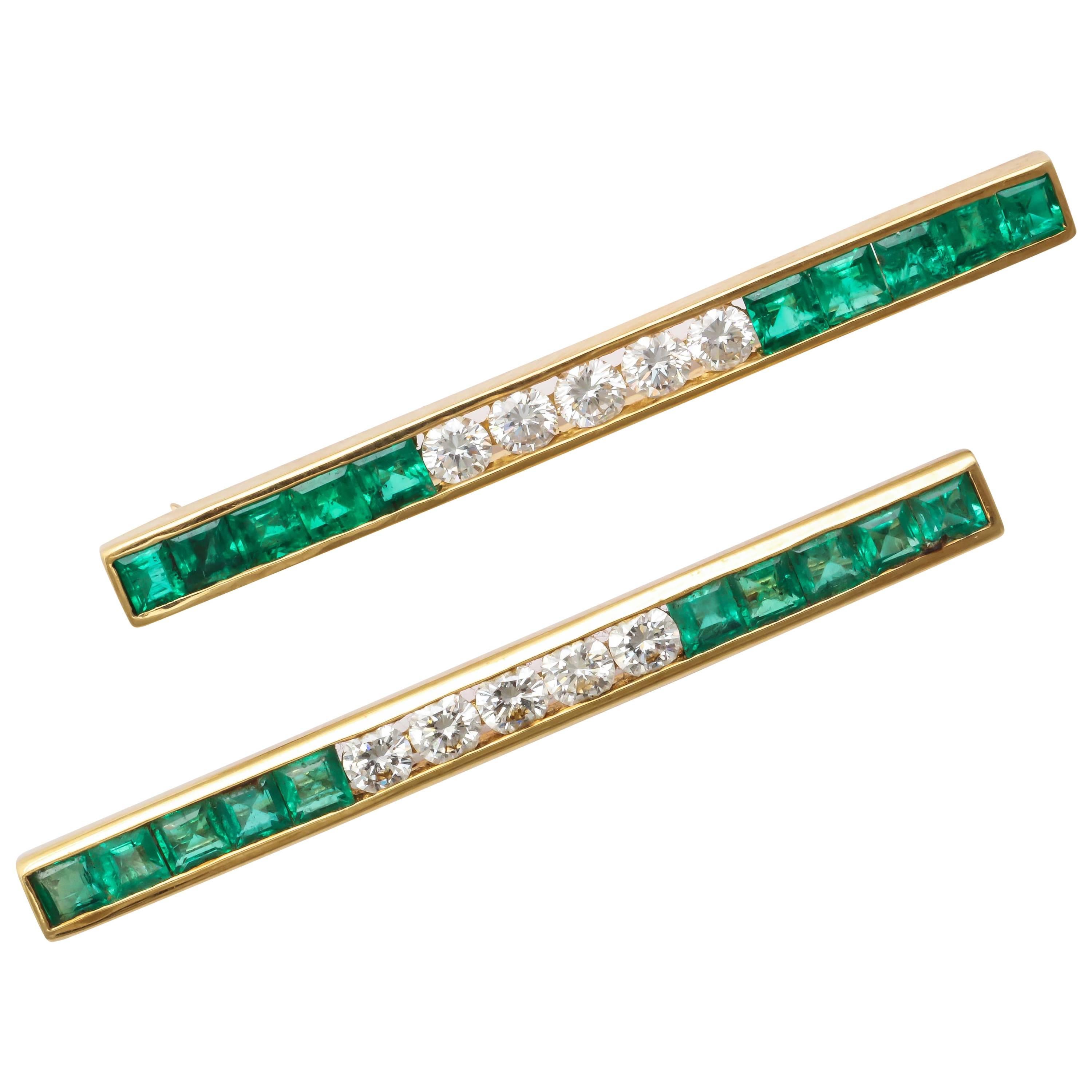 Tiffany 
Co. Emerald Diamond Bar Pins