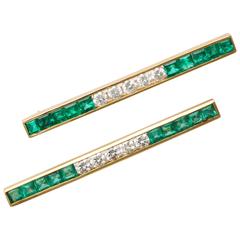 Tiffany & Co. Emerald Diamond Bar Pins