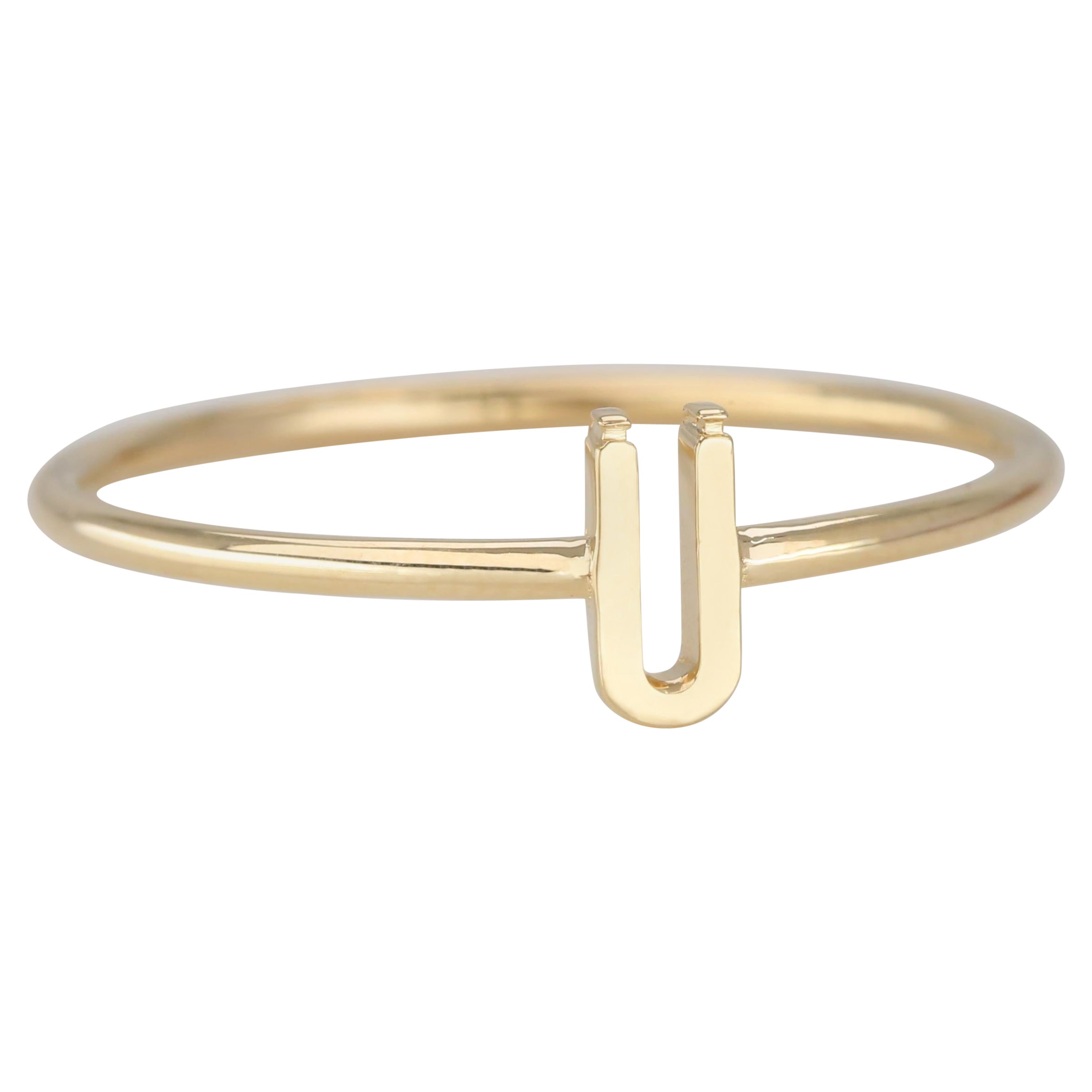 14K Gold Initial Ü Letter Ring, Personalized Initial Letter Ring