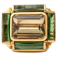 Tony Duquette Tourmaline Citrine Gold Ring 6