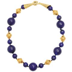 Russian Lapis Gold Bead Necklace