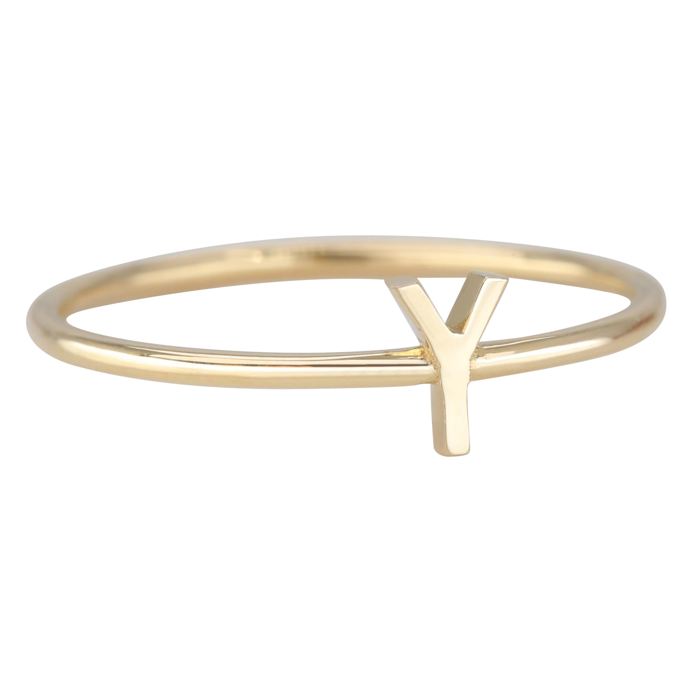 14K Gold Initial Y Letter Ring, Personalized Initial Letter Ring