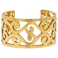 Hermes 18K Yellow Gold Scroll Work Cuff Bracelet
