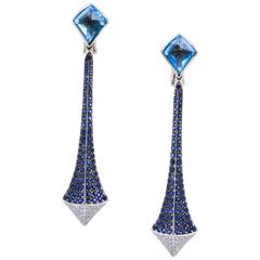 Rodney Rayner 6.22 ct Topaz 3.43 ct Sapphire Diamond Gold Stiletto Earrings