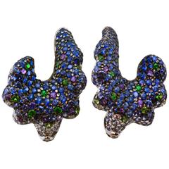 Rodney Rayner Tsavorite Sapphire Amethyst Diamond Gold Wave Style Earrings 10