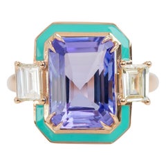 Art Deco Style 5.50 Ct Tanzanite and 0.93 Ct Diamond 14K Gold Cocktail Ring