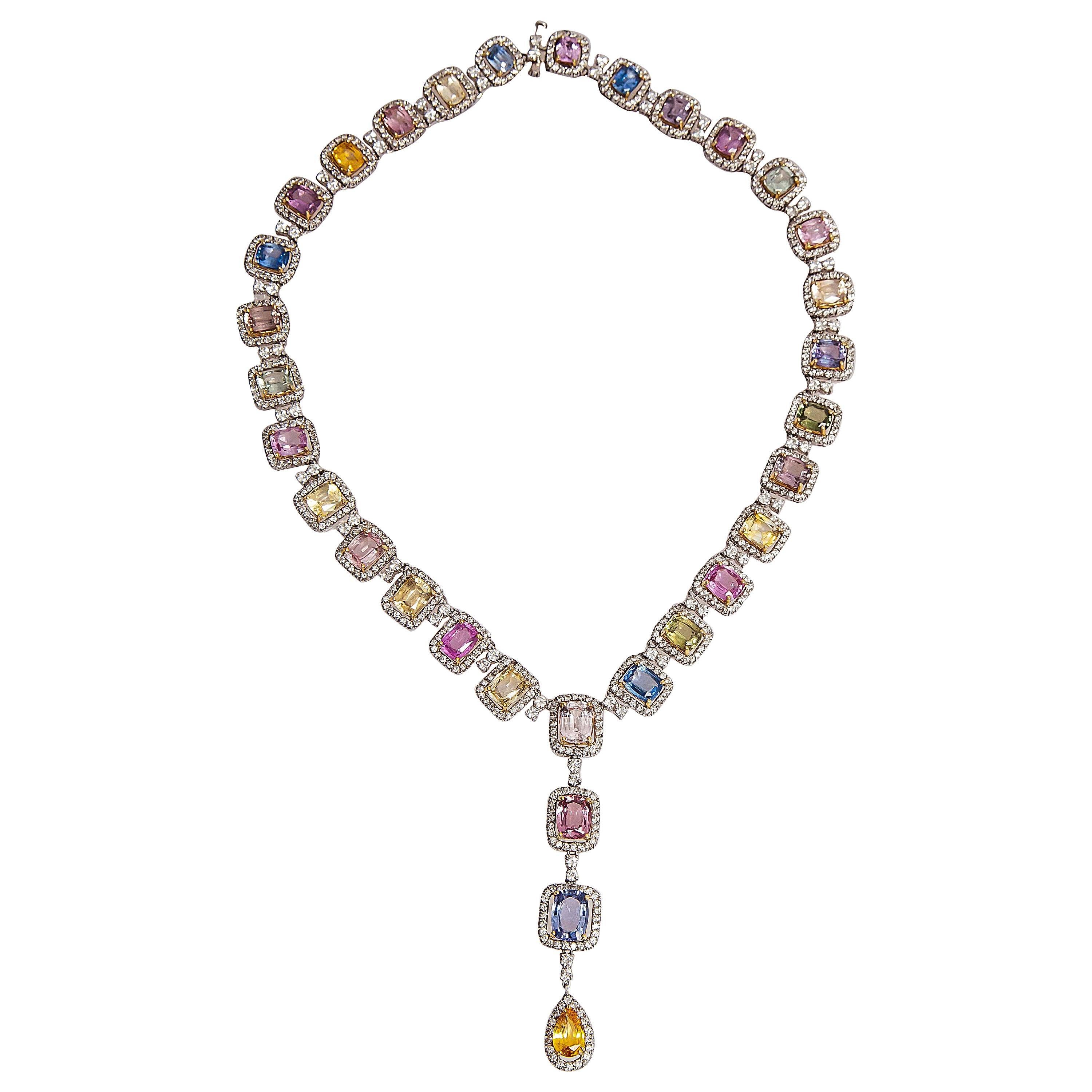 Beautiful Multi-Color Sapphire and Diamonds Necklace For Sale