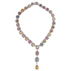 Beautiful Multi-Color Sapphire and Diamonds Necklace