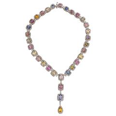 Beautiful Multi-color Sapphire and Diamonds Necklace 7