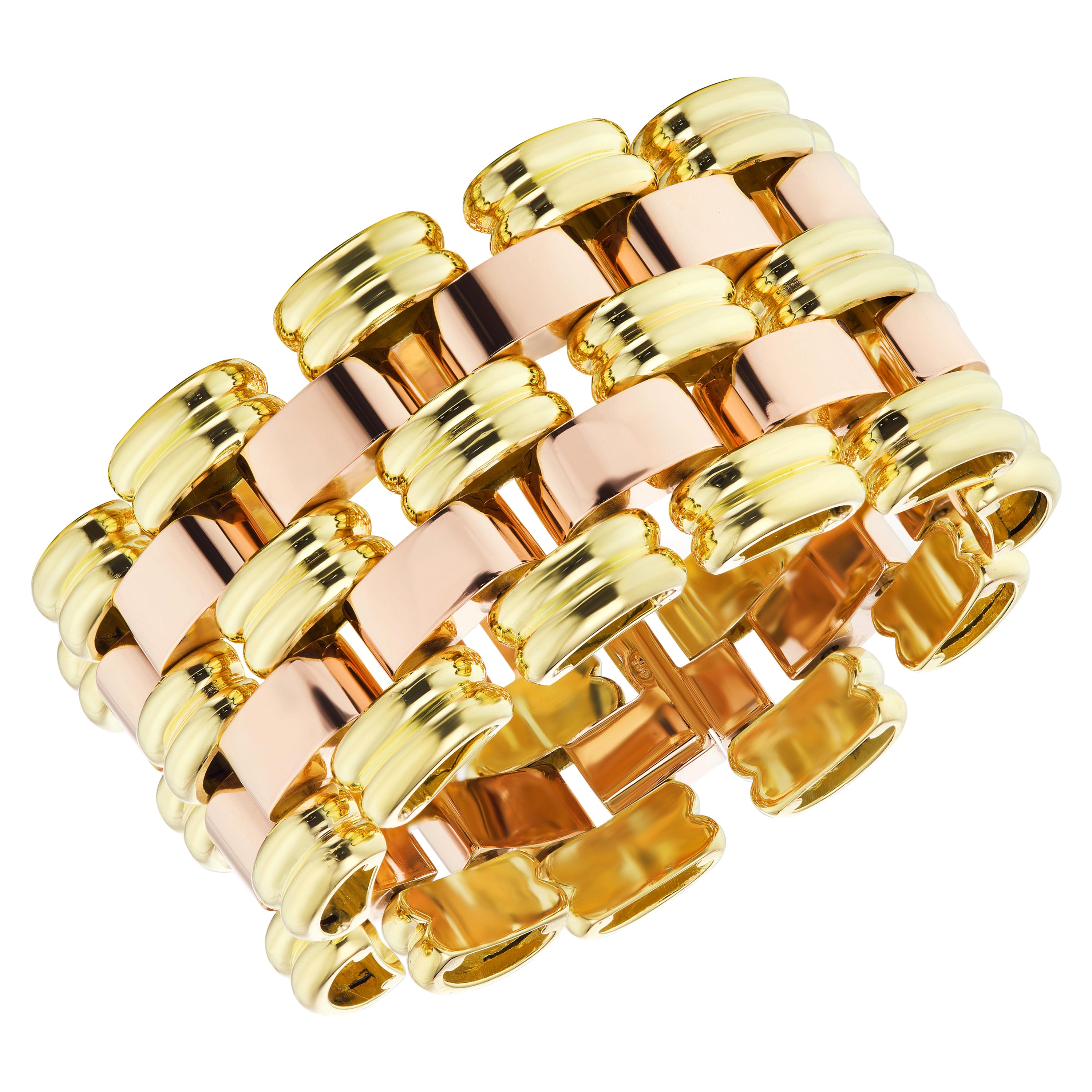 18 Karat Gold Two-Tone Retro Bracelet For Sale