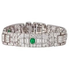 Art Deco Emerald Diamond Platinum Bracelet 6