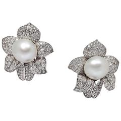 South Sea Pearl Diamond Platinum Earrings 7