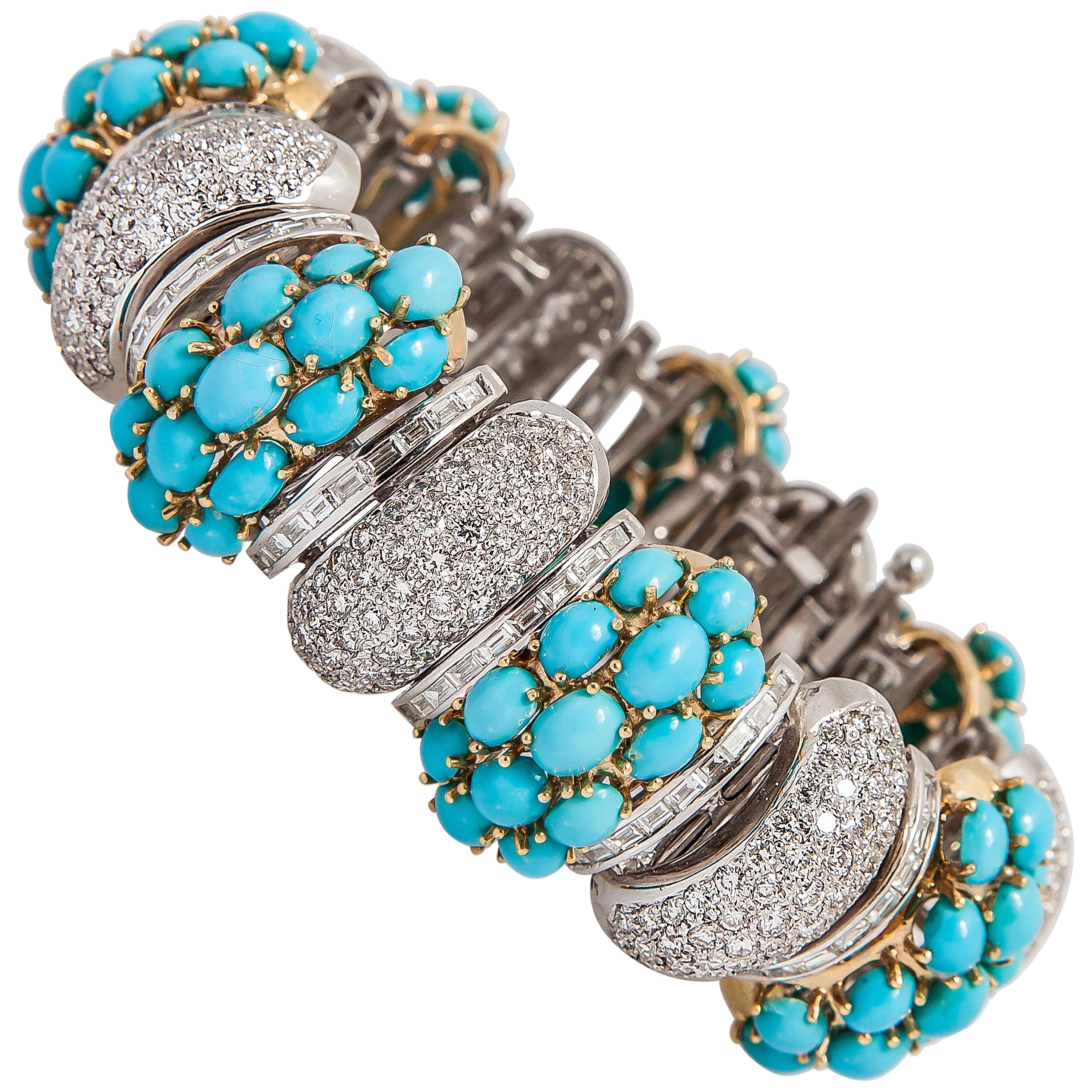 Modernist Turquoise Gold Bracelet For Sale at 1stDibs