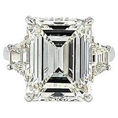 GIA Certified 7.68 Carat Emerald Cut Diamond Three Stone Ring