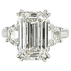 GIA Certified 5.30 Carat Emerald Cut Diamond Three Stone Ring