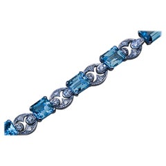 Art Deco Aquamarine Diamond Platinum Bracelet