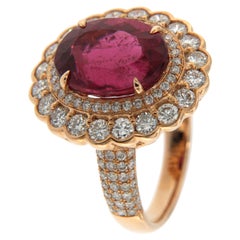 Bague cocktail en or rose 18 carats avec rubélite et diamants de 7,00 carats