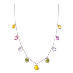 18 Karat Gold 14.86 Carat Multi-Color Sapphire and Diamond Drop Link Necklace
