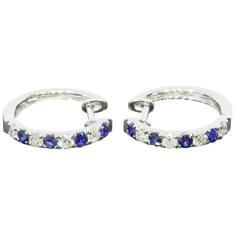 Goldtone Lapis Stone Blue Moon Hoop Earrings