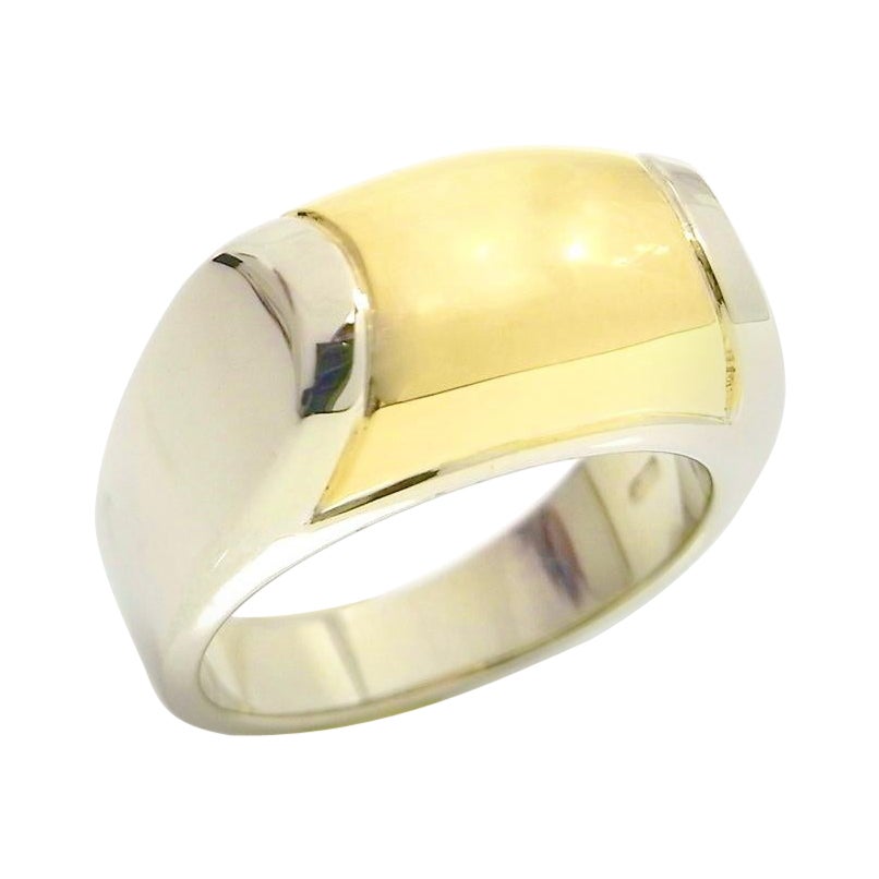 Vintage Bvlgari Bulgari Tronchetto 18 Karat Yellow White Gold Ring with Box