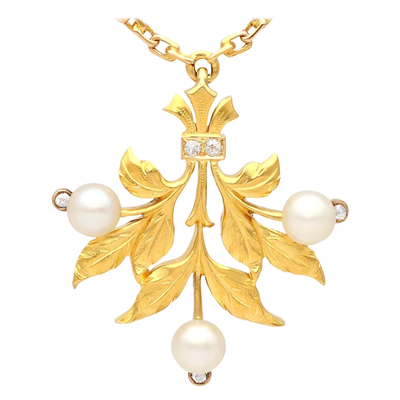 Antique Pearl Diamond and 21k Yellow Gold Pendant For Sale