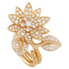 Van Cleef & Arpels 18K Yellow Gold 2.14 Ct Diamond Lotus Flower Ring