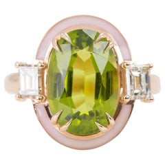 Vintage Art Deco Style 6.71 Ct Peridot and Diamond 14K Gold Cocktail Ring