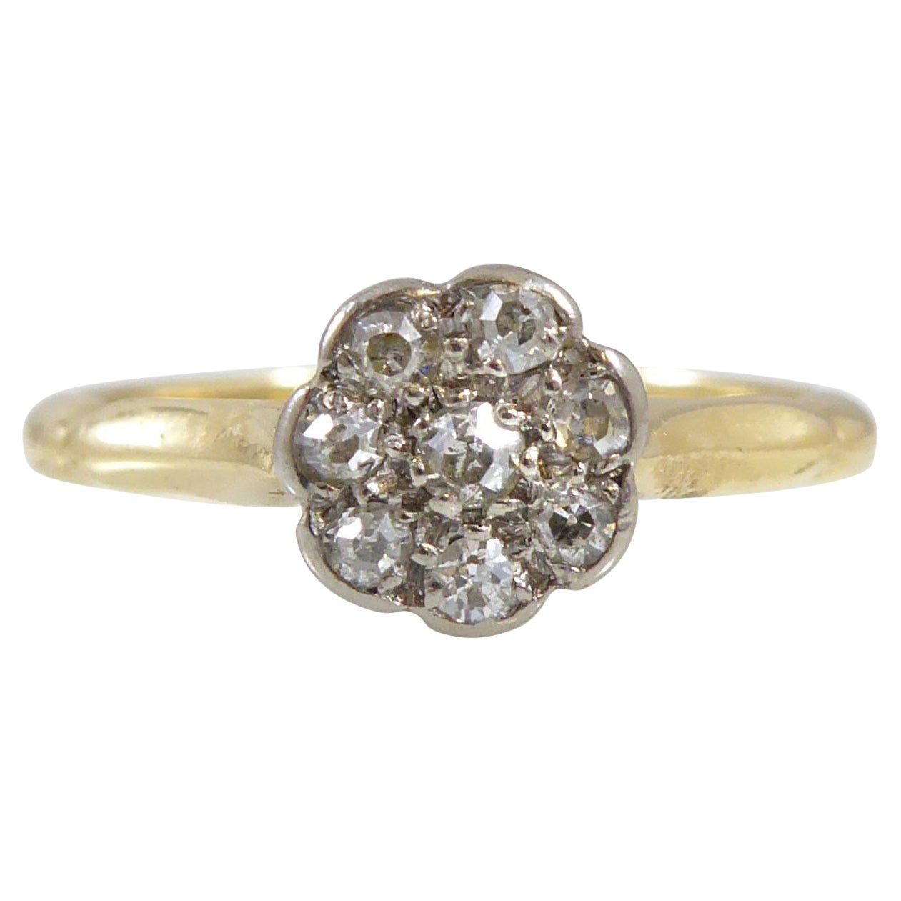 1930's Diamond Daisy Cluster Ring in Yellow, Stamped 18ct