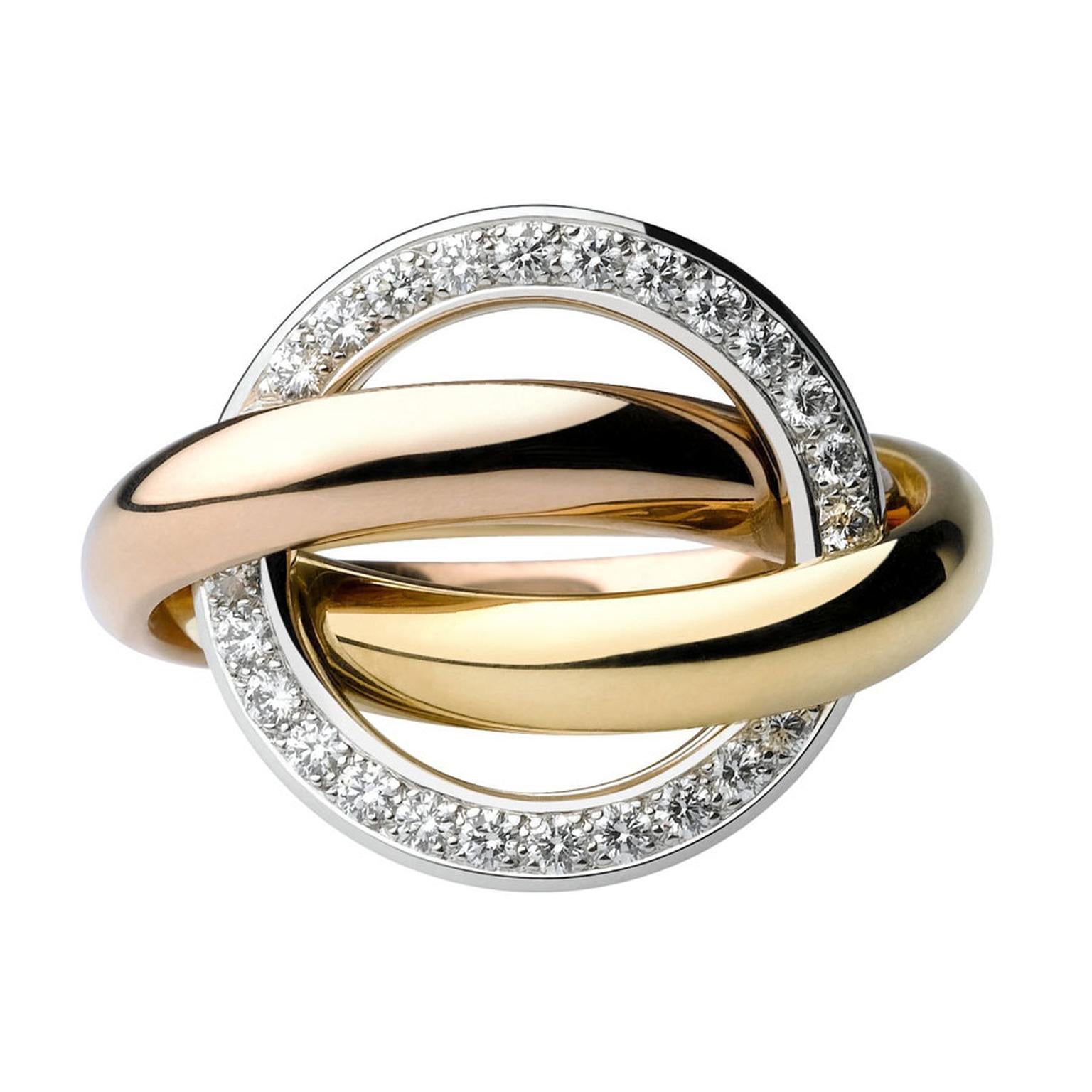 Cartier Trinity Crash Diamant Ring Weiß Gelb Rose 18k Gold im Angebot