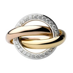 Cartier Trinity Crash Diamond Ring White Yellow Rose 18k Gold