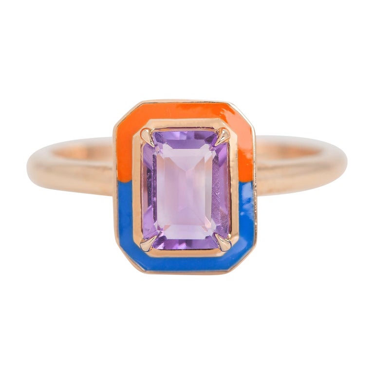 For Sale:  Art Deco Style 0.93 Ct Amethyst 14K Gold Cocktail Ring