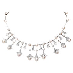 Mikimoto Vintage Pearl & Diamond Platinum and Gold Necklace
