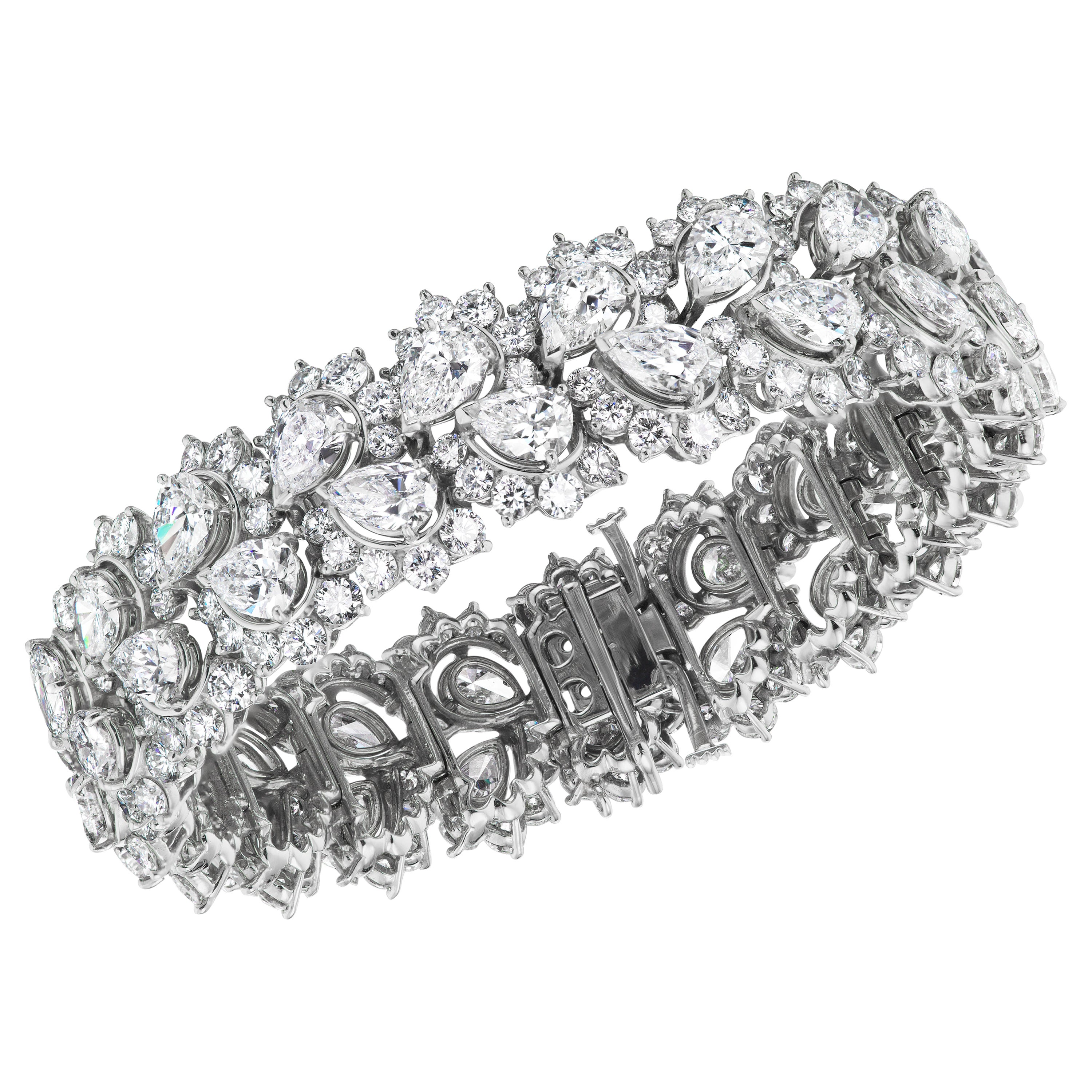 Pear Shape Diamond and Platinum Cluster Bracelet