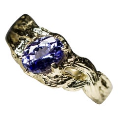 Tanzanite Yellow Gold Ring Tanzanian Gem Report Oval Cut Iris Purple Unisex