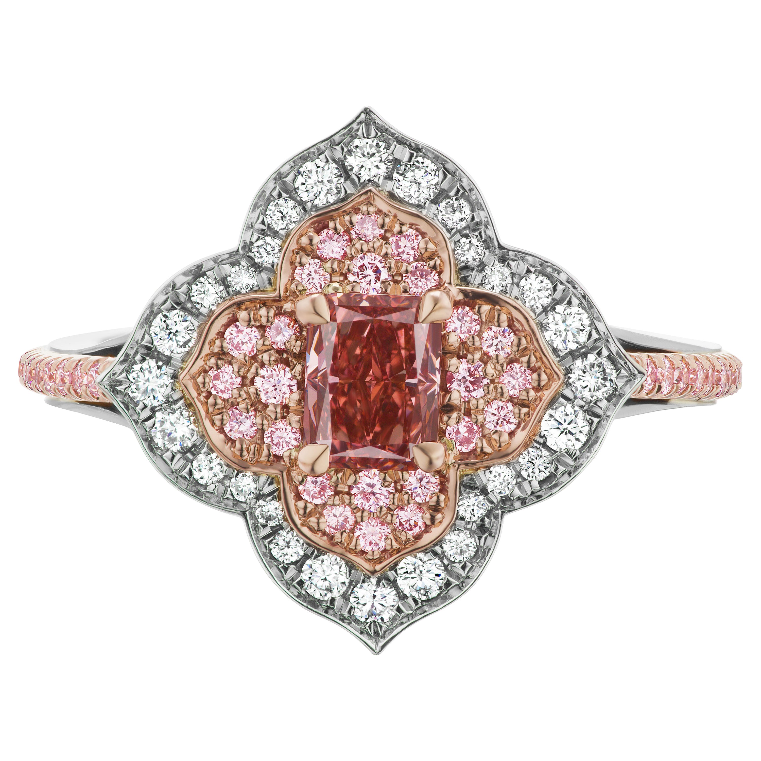 Fancy Deep Orangy Pink Diamond Ring Argyle 389197 & GIA 2215082302 Certified For Sale