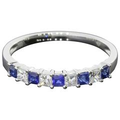 Sapphire Diamond Gold Princess Cut Band Ring