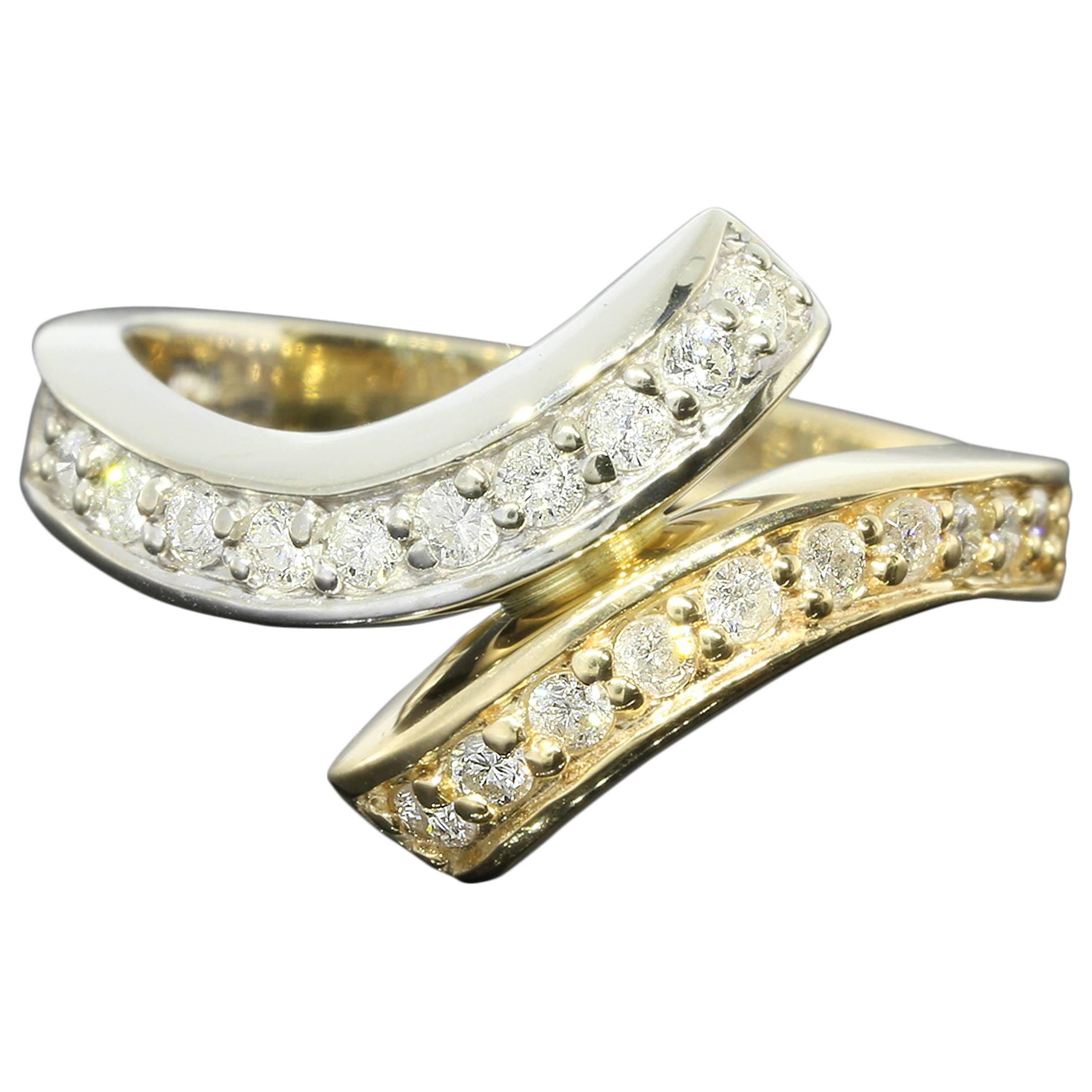Diamond Two Color Gold Bypass Ring For Sale