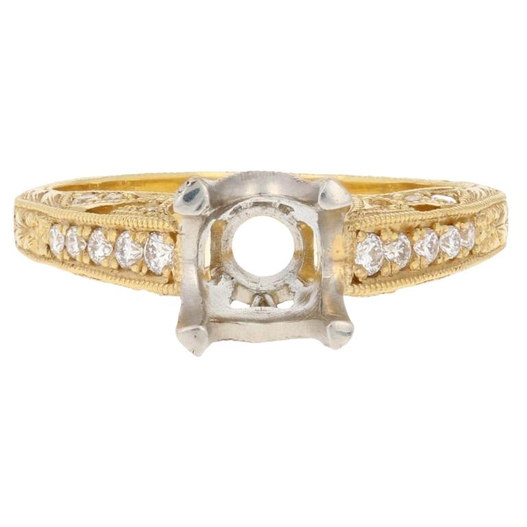 New Semi-Mount Engagement Ring, 18k Gold & Platinum Fits w/Dias .33ctw For Sale