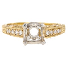 Retro New Semi-Mount Engagement Ring, 18k Gold & Platinum Fits w/Dias .33ctw