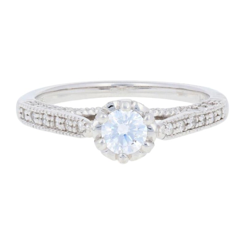 New Semi-Mount Engagement Ring, 14k White Gold Center .33ctw For Sale