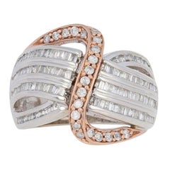 .75ctw Round Brilliant & Baguette Diamond Ring, 14k White Gold Crossover
