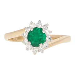 .75ctw Round Cut Synthetic Emerald & Diamond Ring, 14k Yellow Gold Halo Bypass