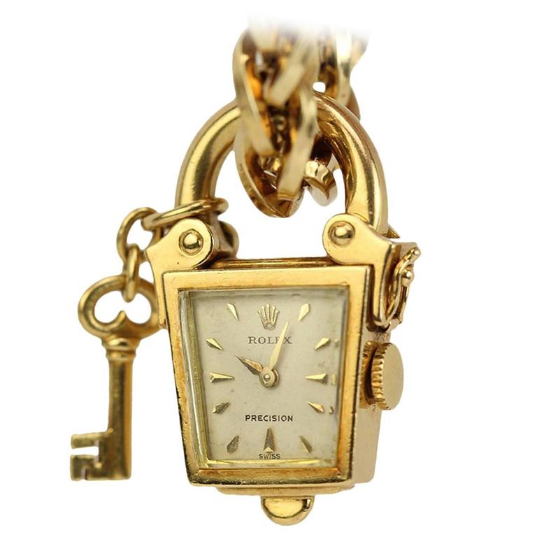 Rolex Yellow Gold Precision Lantern Watch Charm Bracelet Ref 9076 at