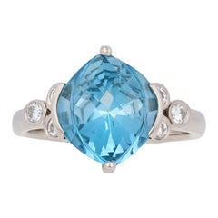 6.86ctw Fantasy Cut Blue Topaz & Diamond Ring, 14k White Gold