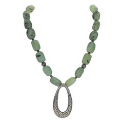 Silpada Grüner Prehnit Statement-Halskette N1806 Sterlingsilber gehämmert und aufgehängt