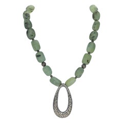 Silpada Green Prehnite Statement Necklace N1806 Sterling Silver Hammered Retired