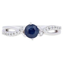 1.13ctw Round Cut Sapphire & Diamond Ring, 14k White Gold Engagement